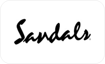 A black and white image of the word sandals.