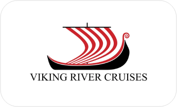 A red and black boat with the words viking river cruises underneath it.